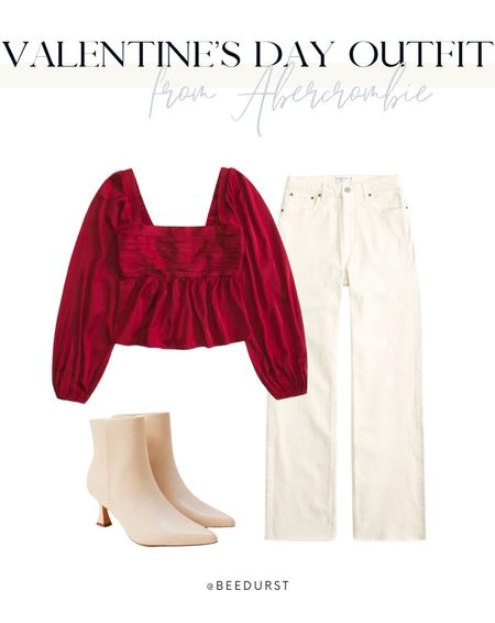 Valentine’s Day outfit from Abercrombie, date night outfit, winter outfit, Valentines day date night outfit, work outfit, white jeans, red top, red blouse, white boots, Valentine’s Day top, Valentine’s Day sweater

#LTKstyletip #LTKSeasonal #LTKfindsunder100