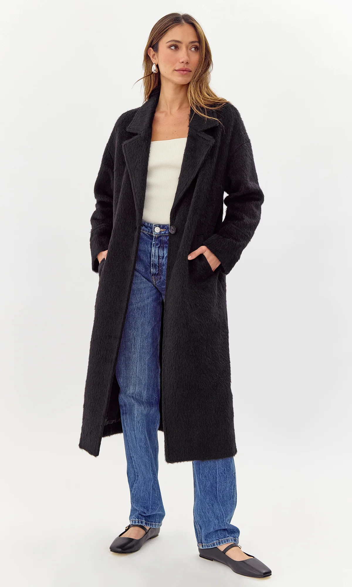 Bryce 3/4 Sleeve Long Coat XS / BLACK | Greylin Collection | Women's Luxury Fashion Clothing 