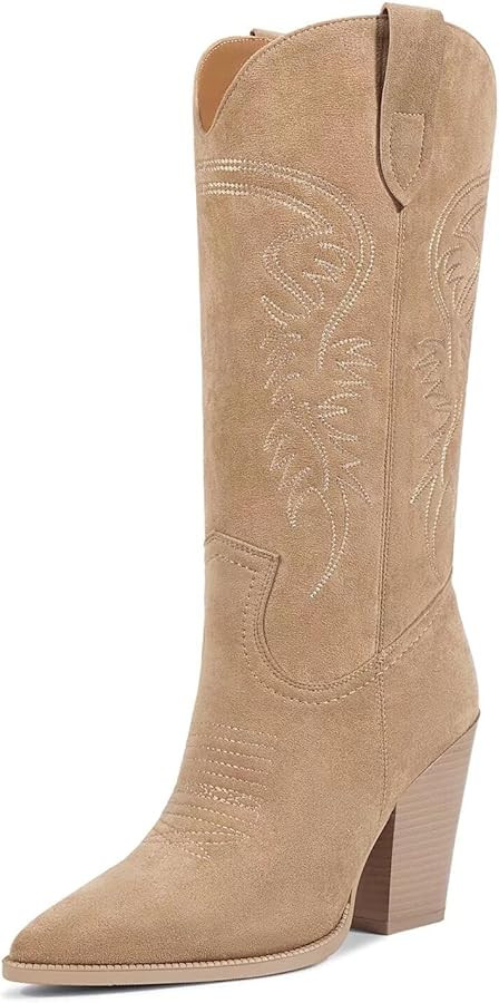 ISNOM Cowboy Boots Cowgir Boots for Women, Pointed Toe Chunky Heel Western Boots | Amazon (US)