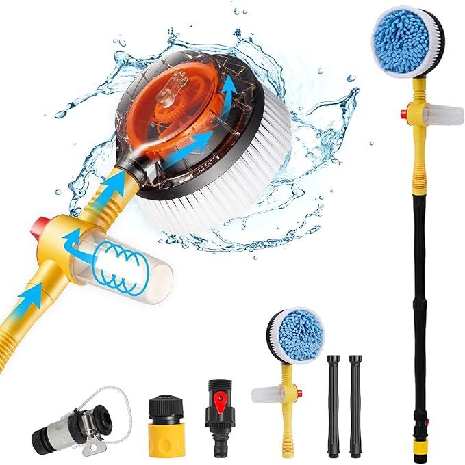 Car Wash Brush with Hose Attachment, 360 Spin Car Wash Brush with Soap Dispenser, Soft Bristle Ca... | Amazon (US)