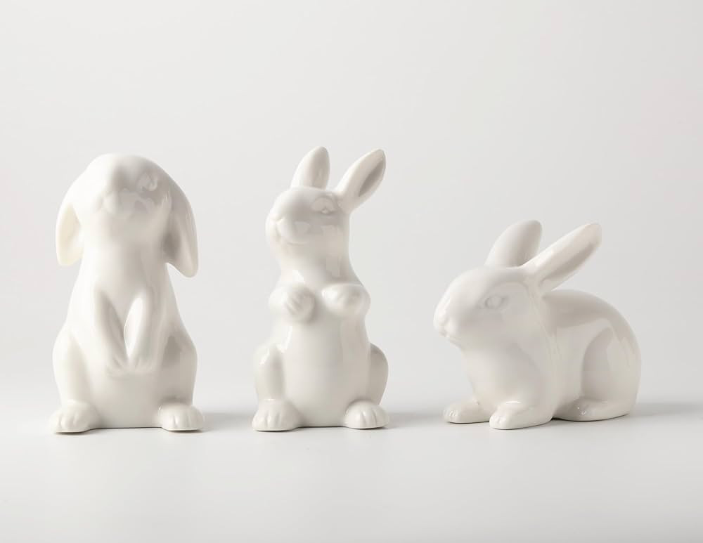 Ceramic White Rabbits Easter Bunny Decorations - Porcelain Bunny Rabbit Figurines for Easter Deco... | Amazon (US)
