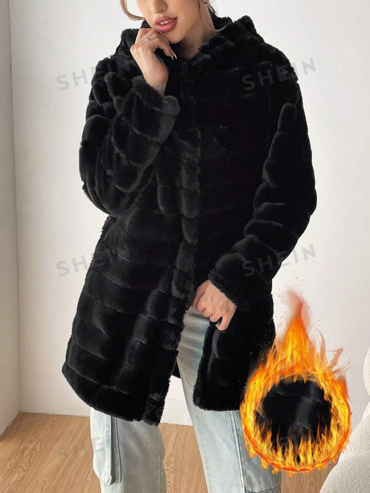 SHEIN EZwear Women's Solid Color Hooded Fleece Jacket | SHEIN