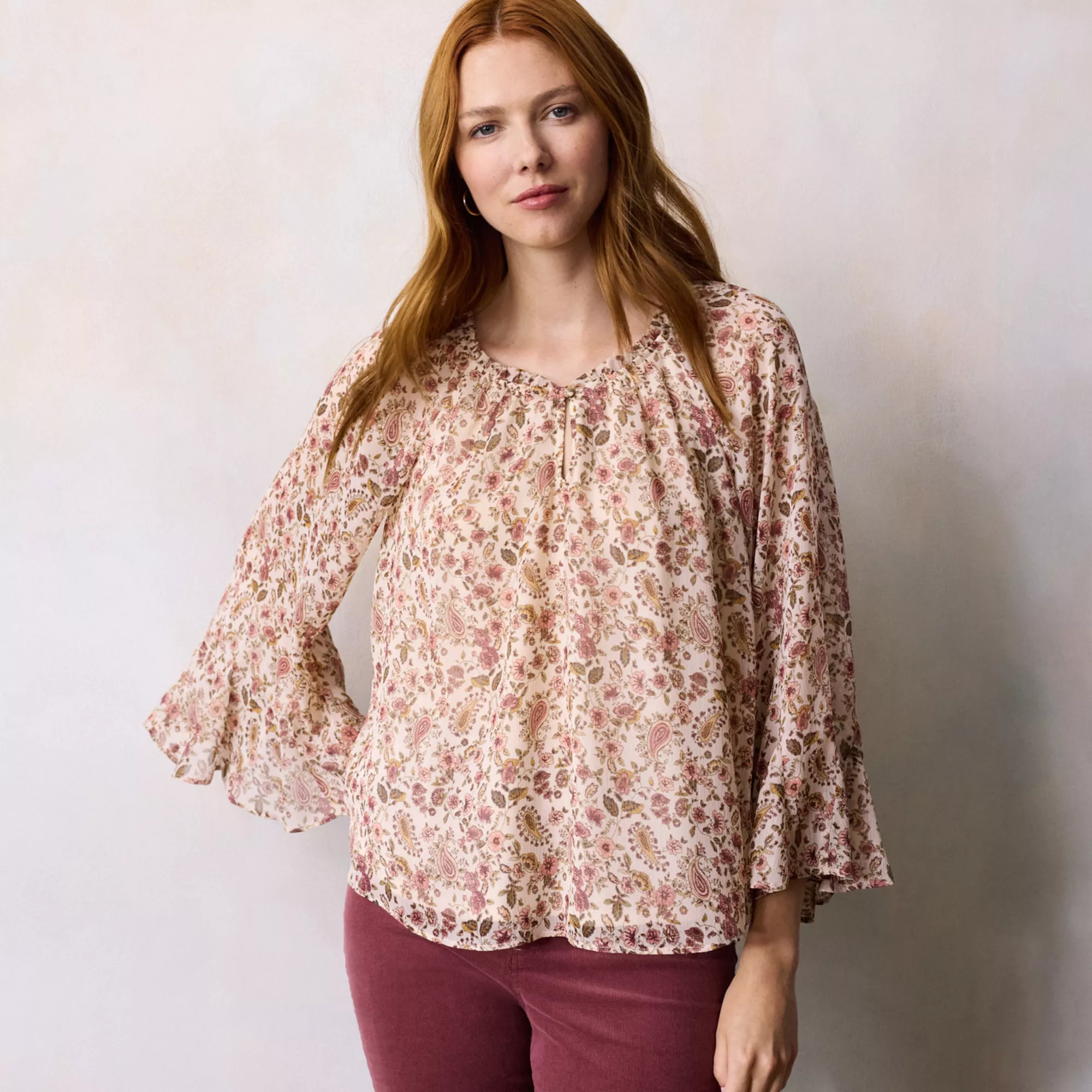 Women's LC Lauren Conrad Flutter Godet Sleeve Top, Size: Small, Maddie Purple | Kohl's