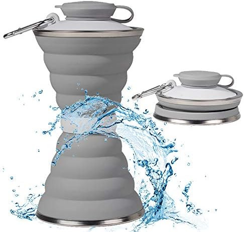 Collapsible Water Bottle, Camping Cup with Carabiner, Reuseable Silicone Foldable Leak Proof Port... | Amazon (US)