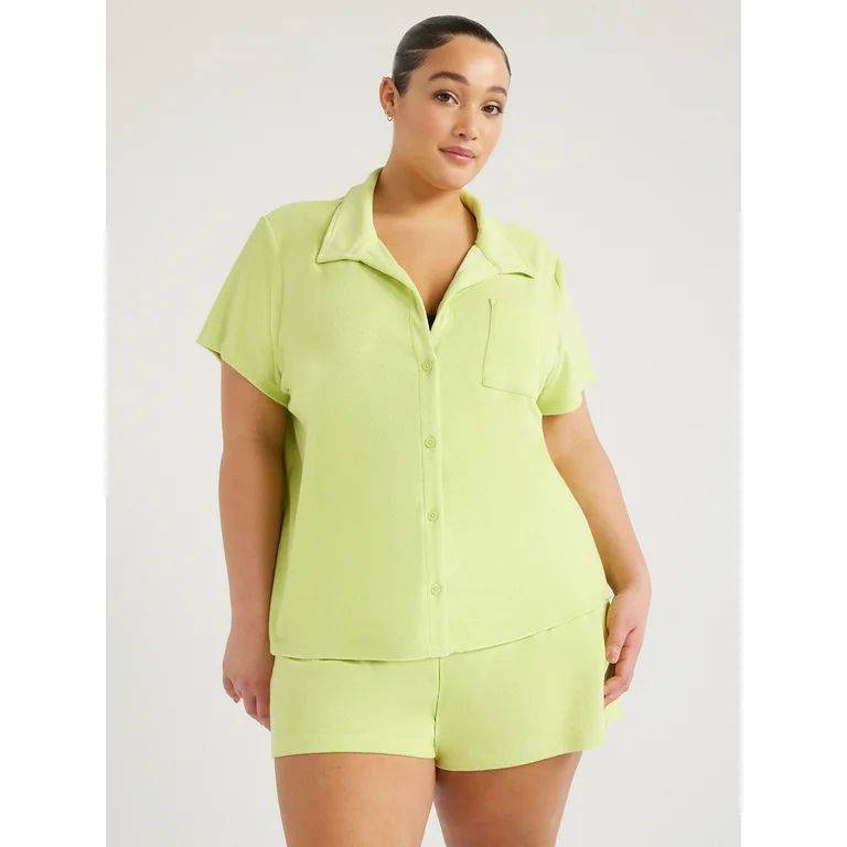 Time and Tru Women's and Women's Plus Terry Camp Shirt, Sizes S-2X - Walmart.com | Walmart (US)