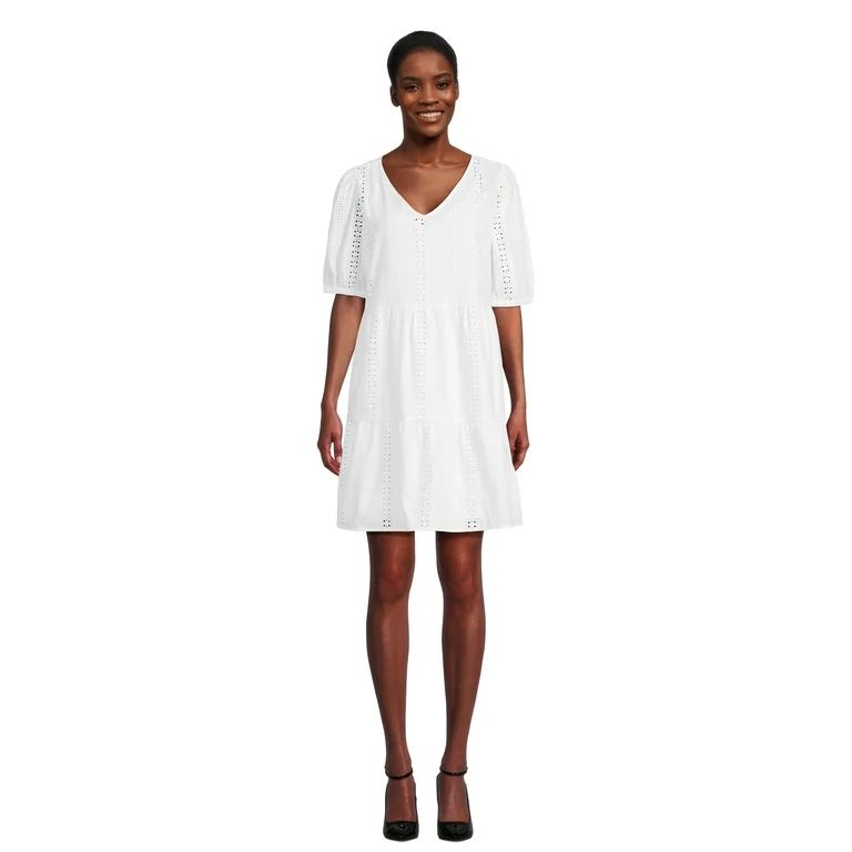 Time and Tru Women's and Women's Plus Eyelet Mini Dress with Puff Sleeves, Sizes XS-4X - Walmart.... | Walmart (US)