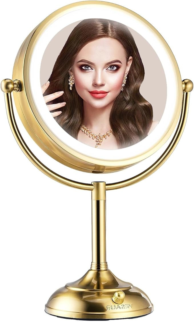 VESAUR 8.5'' Large Gold Lighted Makeup Mirror, 1X/10X Clear Seamless Magnifying Mirror, Bright Va... | Amazon (US)