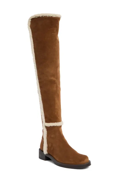 Stuart Weitzman Bold Genuine Shearling Over the Knee Boot in Deep Coffee/Nat/Deep Coffee at Nordstrom, Size 9.5 | Nordstrom
