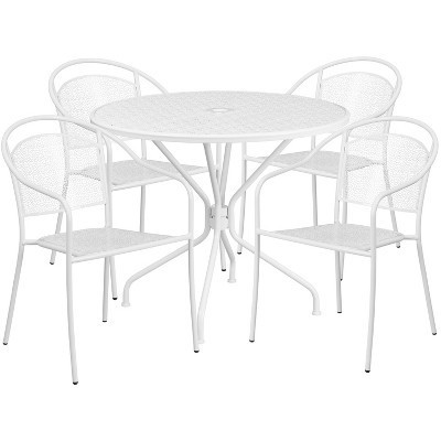 Flash Furniture Oia Commercial Grade 35.25" Round White Indoor-Outdoor Steel Patio Table Set with 4 Round Back Chairs | Target