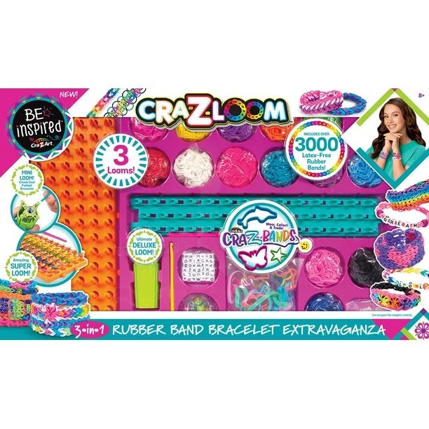 Cra-Z-Art Be Inspired Cra-Z-Loom 3 in 1 Rubber Band Bracelet Extravaganza | Walmart (US)