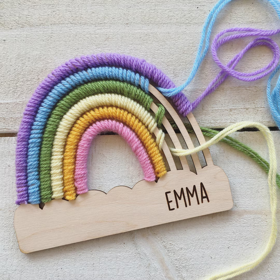 Personalized Rainbow Craft Kit Lasercut Wood Yarn & Tools - Etsy | Etsy (US)