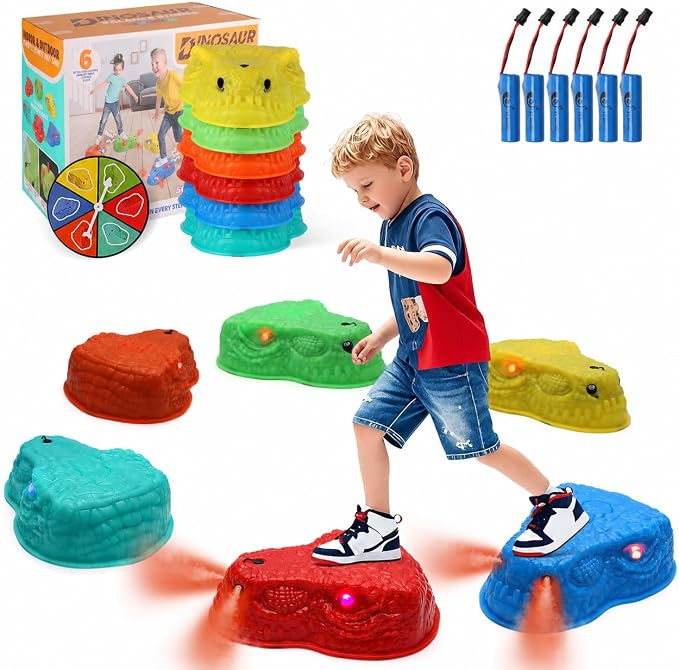 FIIOEOY 6 Pcs Dinosaur Stepping Stones for Kids, Light up Mist Spray & Roaring Non-Slip Balance S... | Amazon (US)