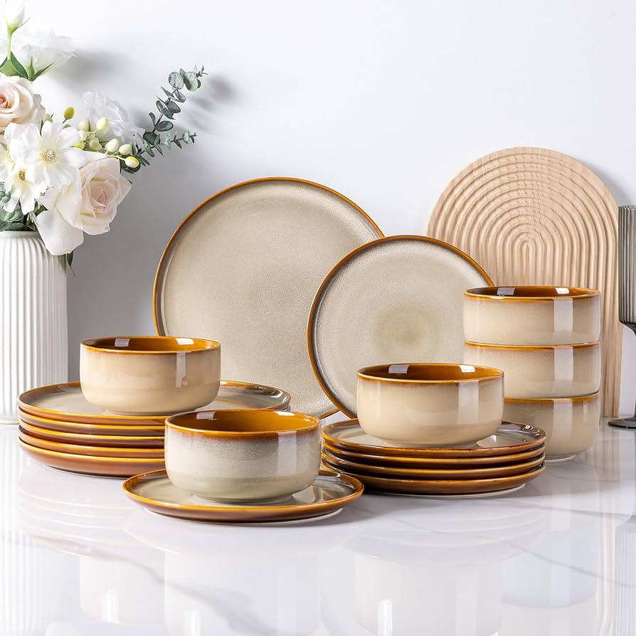 LeRatio Ceramic Dinnerware Sets for 6,Poreclain Plates and Bowls Sets,Handmade Reactive Glaze Dis... | Amazon (US)