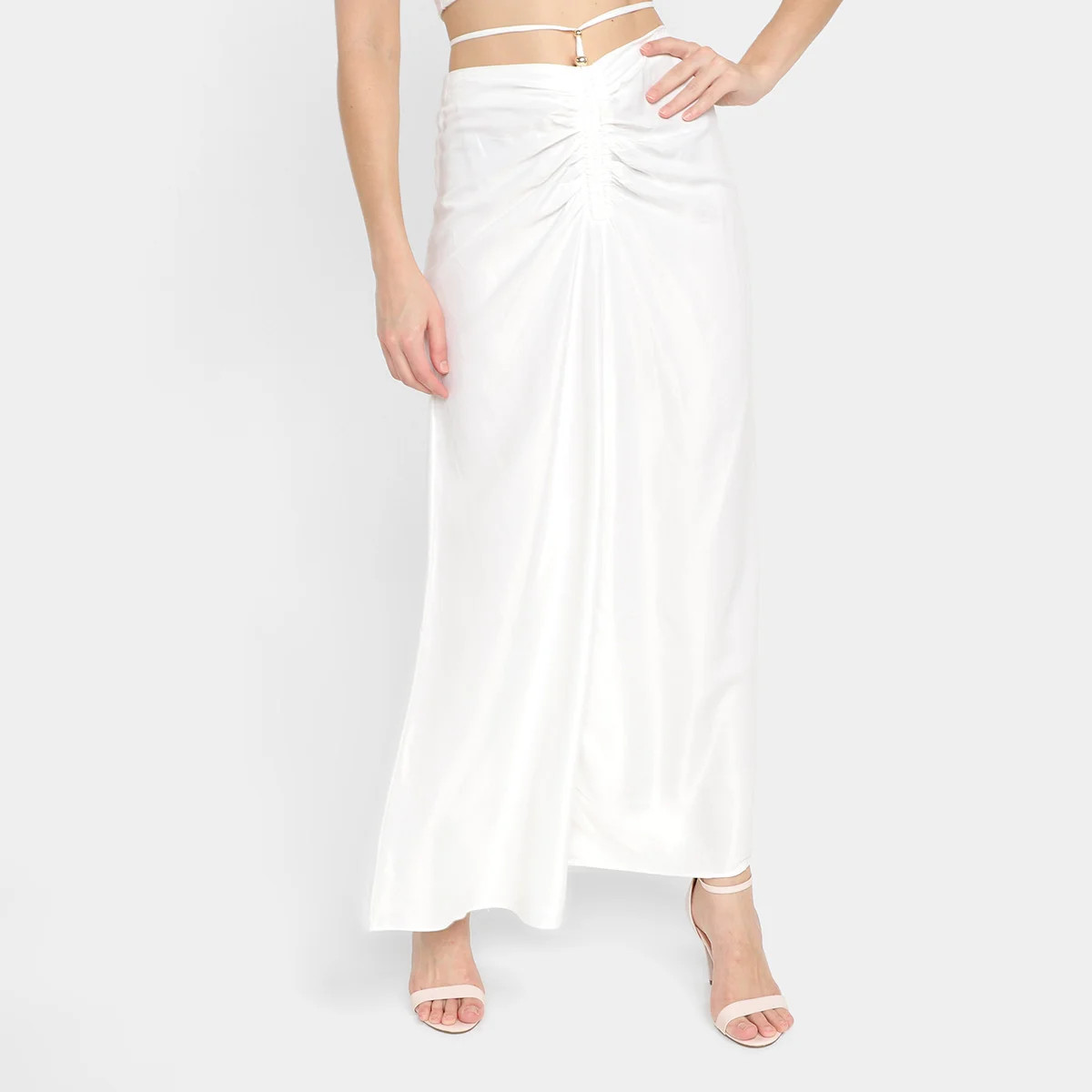 Saia Midi All's Franzido Amarração Feminina - Off White | Zattini (BR)
