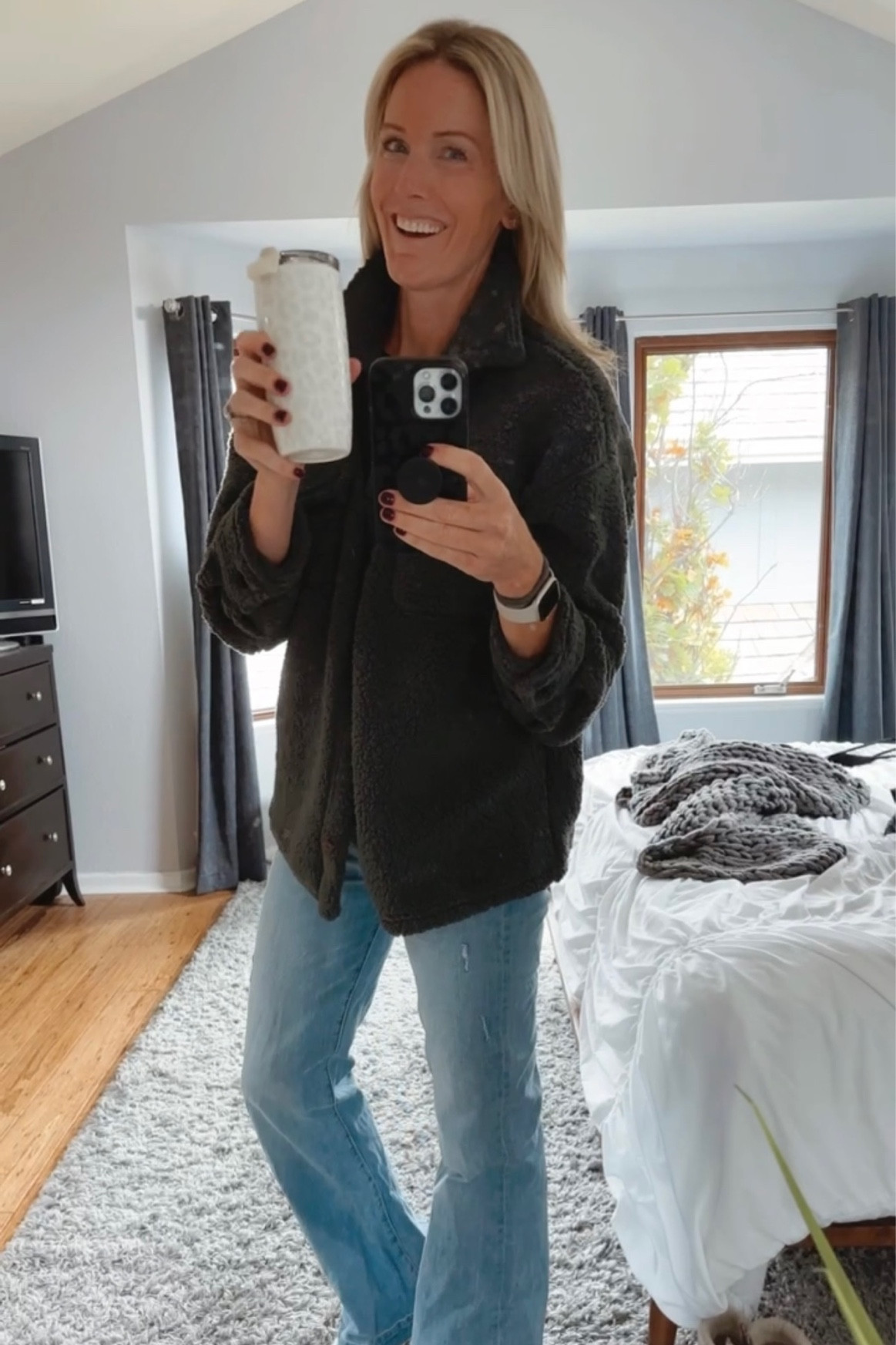 Happy weekend! Love that wide leg jeans are making their way back in! My comfy shacket is soooo soft, and super inexpensive - thanks #costco! 

Wearing 28 in the jeans & they fit great! I’m a typical 29. These shoes are my absolute faves. Dress us or down 🙃

#LTKstyletip #LTKover40