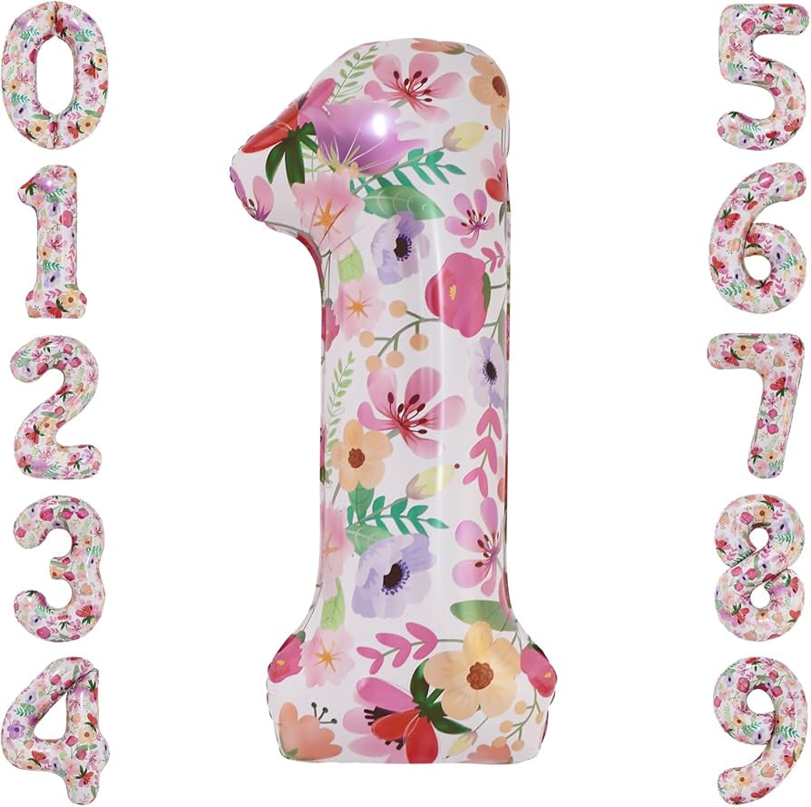 Flower Balloons 40 Inch Floral Number 1 Balloon for 1st Birthday Garden Party Decorations One Yea... | Amazon (US)
