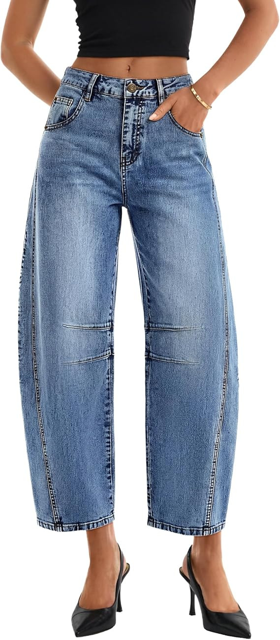 ZISICA Womens Barrel Jeans for Women Trendy 2026 High Waisted Wide Leg Stretchy Baggy Ankle Denim... | Amazon (US)