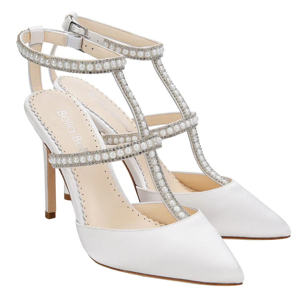 Ivory T-strap Heels with Crystals & Pearls | Bella Belle Shoes