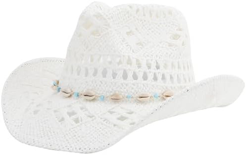 Straw Cowboy Hat for Women and Men with Shapeable Wide Brim Sun Beach Western Cowgirl Hat | Amazon (US)