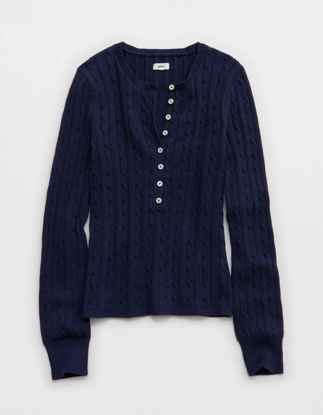 Aerie Cotton Cable Henley Sweater | Aerie