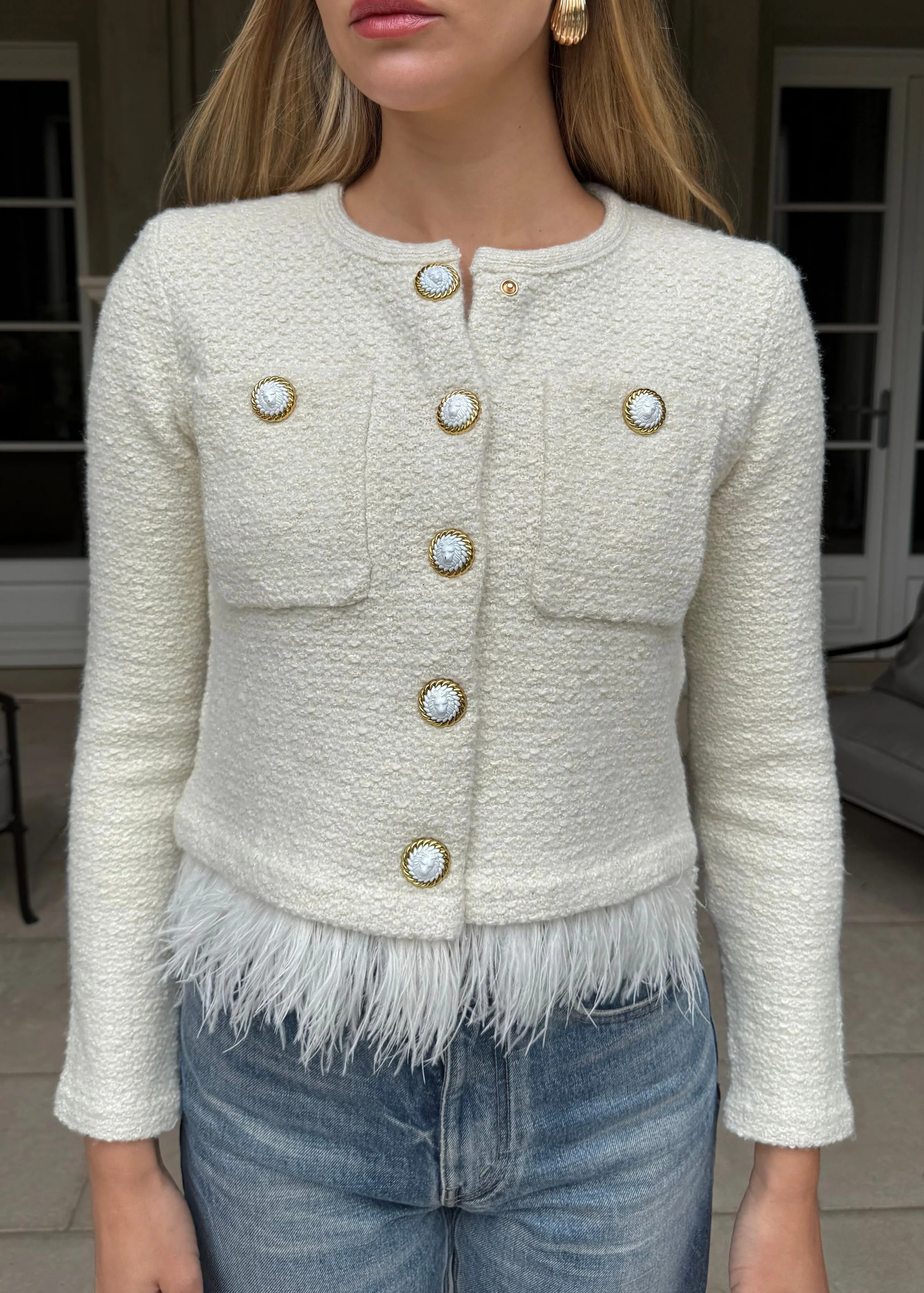 Aspen Feather Fringe Cardigan Jacket - Cream | Benaar La