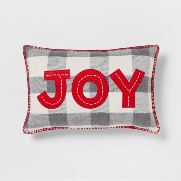 Joy' Appliqued Brushed Flannel Lumbar Christmas Throw Pillow Red - Wondershop™ | Target