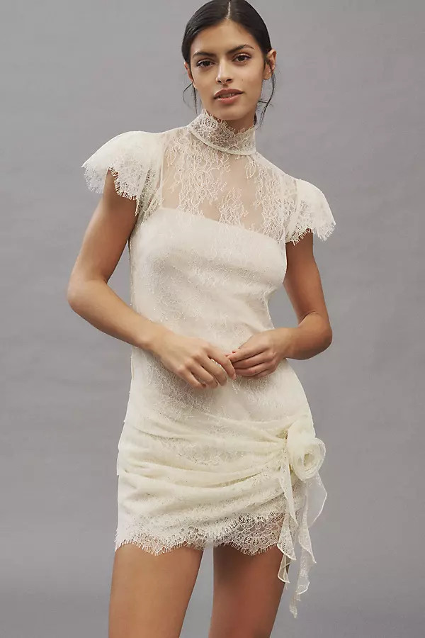 Silentium Flounce-Sleeve Lace Mini Dress | Anthropologie (US)