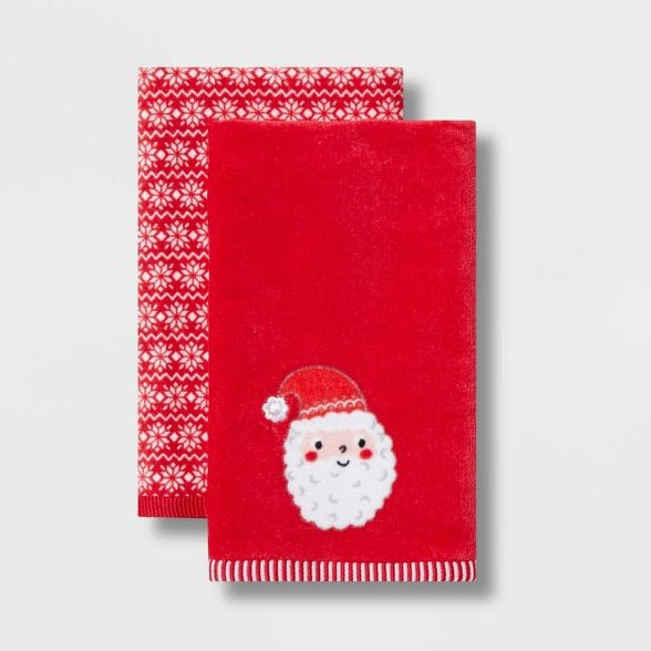 2pk Embroidery Hem Holiday Hand Towel Set - Wondershop™ | Target