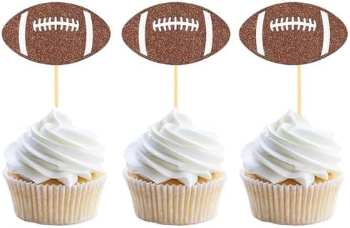 24pc Glitter Football Cupcake Toppers for Football Party, Baby Shower Decorations | Amazon (US)