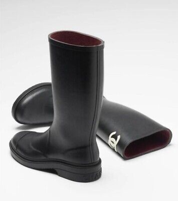 Chanel Rubber Black Rain Boots White CC Logo Size 38 | eBay US