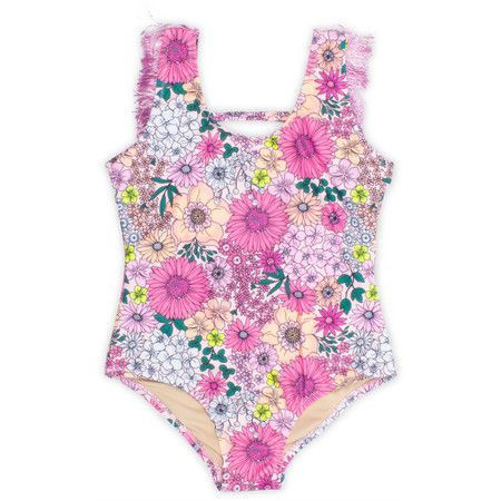 One Piece Fringe Back Girls Mod Floral Pink (sz 12 Only) | Shade Critters