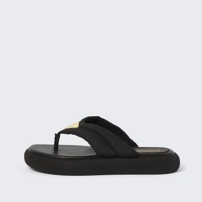 Black RI padded nylon toe thong sandals | River Island (UK & IE)