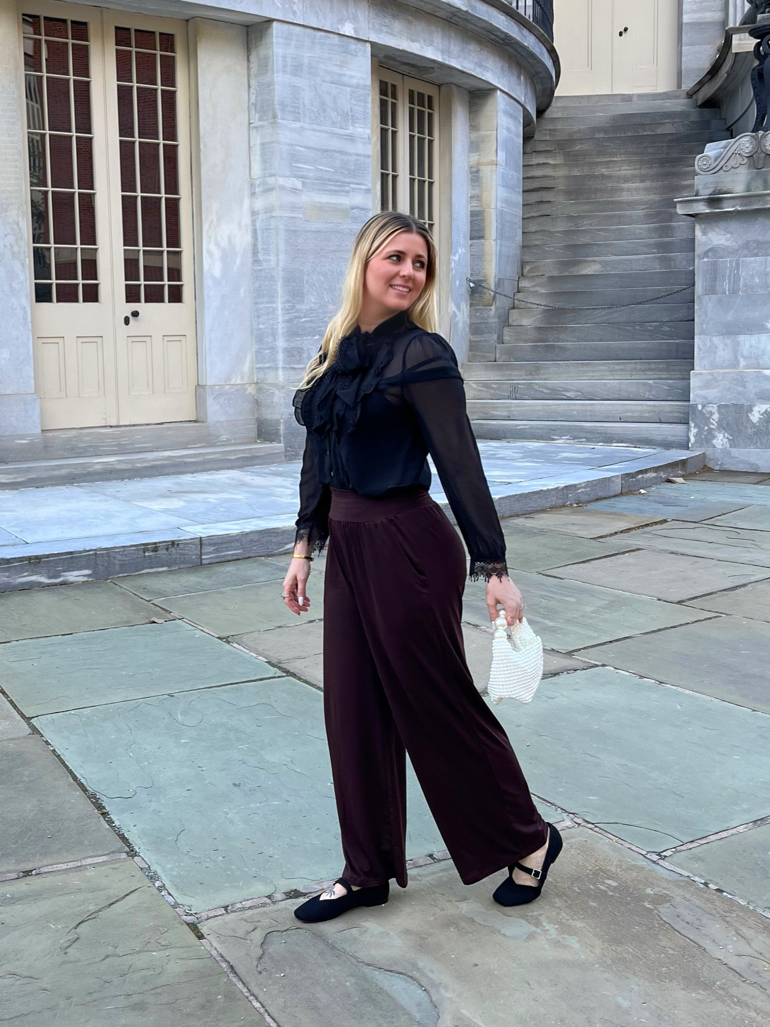 Quiet luxury style under $100. I love these sustainable Mary Jane flats made from recycled water bottles. The comfiest amazon trousers/yoga pants and pearl bag. 

#LTKstyletip #LTKfindsunder100