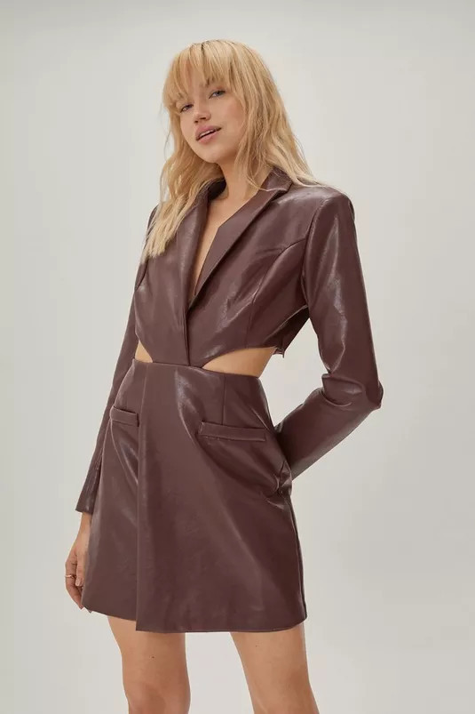 Faux Leather Cut Out Blazer Mini Dress | Nasty Gal (US)