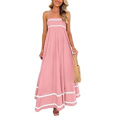 PRETTYGARDEN Women's Summer Spaghetti Strap Boho Maxi Dress | Sleeveless Flowy Sundress, Square N... | Amazon (US)