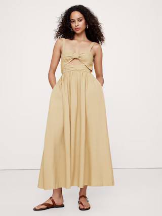 Viscose-Linen Dupioni Bow-Front Maxi Dress | Banana Republic (US)
