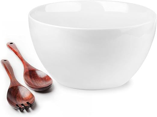 LAUCHUH Salad Serving Bowls, 5 Quarts Porcelain White Serving Bowl Extra Large Mixing Bowl with S... | Amazon (US)
