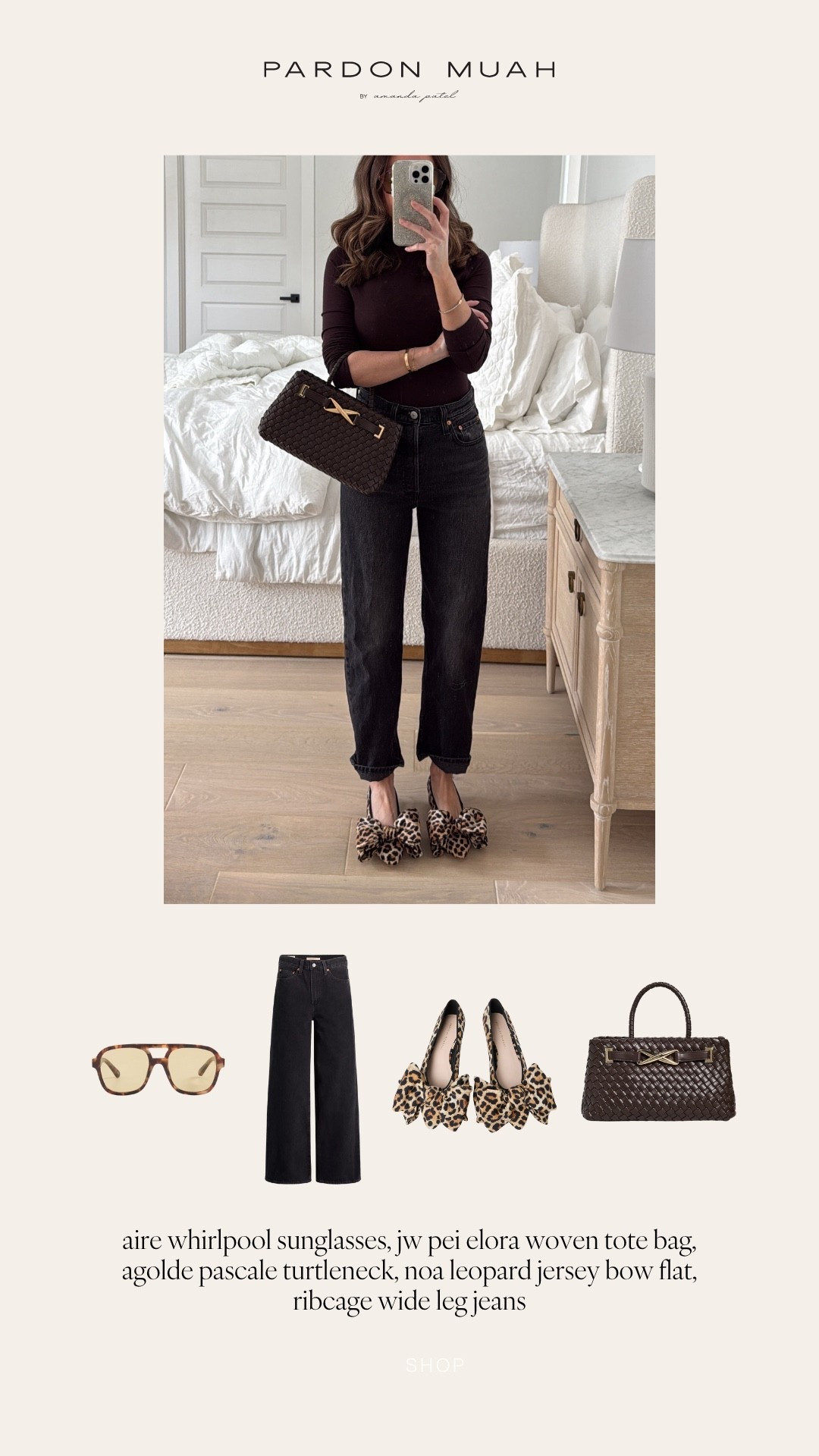 aire whirlpool sunglasses, jw pei elora woven tote bag, agolde pascale turtleneck, noa leopard jersey bow flat, ribcage wide leg jeans

#LTKHoliday #LTKGiftGuide #LTKCyberWeek