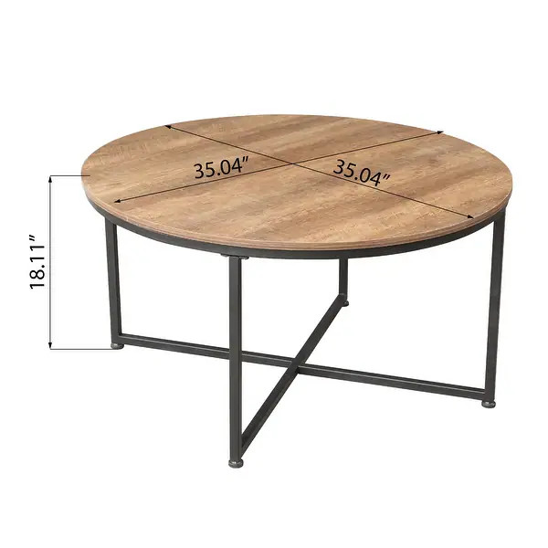 Nestfair Modern Round Metal Coffee Table - Natural Wood | Bed Bath & Beyond