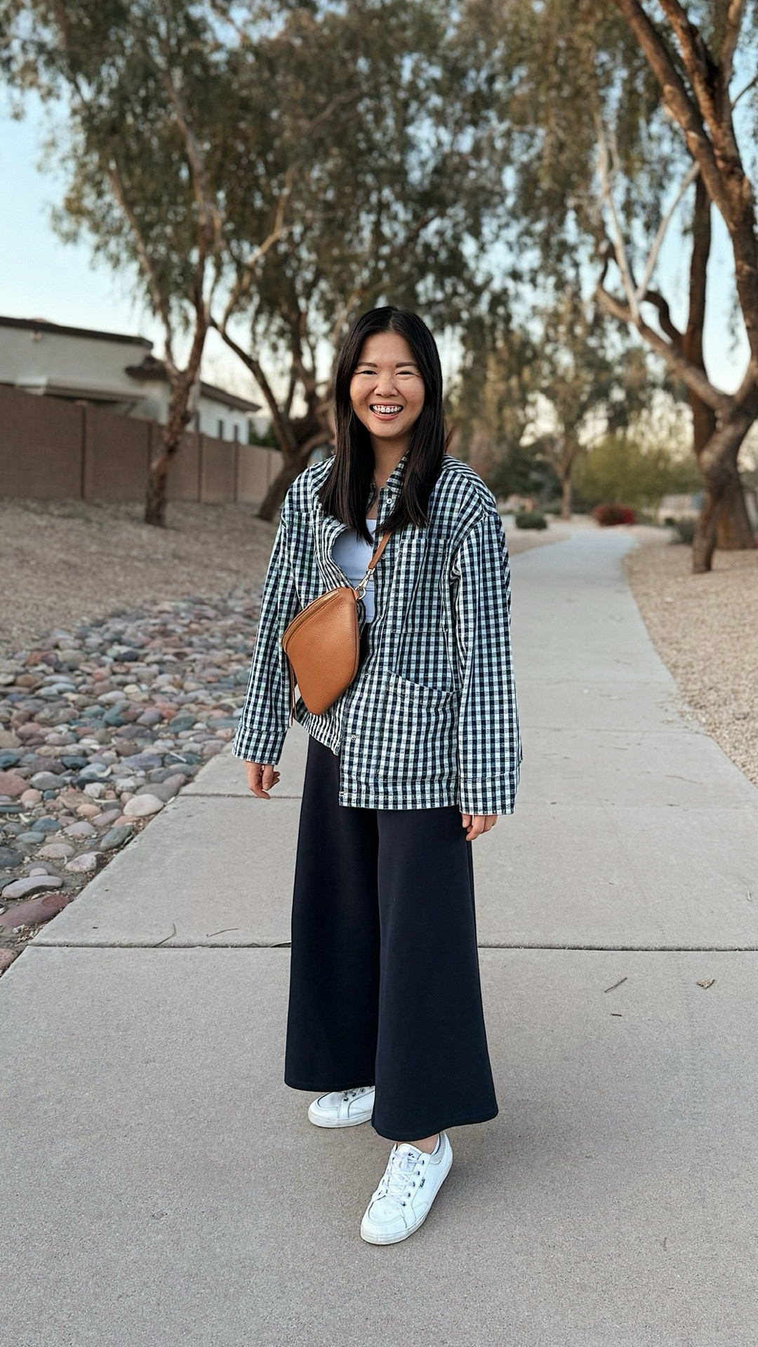 Comfy weekend outfit:

• @Target navy gingham chore jacket (XS): Runs very oversized, but I love how it creates an effortlessly cool girl outfit.

• @Spanx  AirEssentials wide leg pants (XS): I’ve had these lounge pants for 3+ years now – they’re perfect for travel, WFH, running errands, or hanging out at home.

• @Gigi New York Beck sling bag: Obsessed! The leather and color is beautiful. Perfect mom bag if you’re looking to elevate your outfit.

• Keds sneakers (TTS): My tried and true white sneakers that I reach for 90% of the time. So comfy, lightweight and goes with everything.

Cool mom outfit, cool outfit, loungewear, chore coat, millnial outfit, Gen Z outfit.

#LTKPetite #LTKmomlife