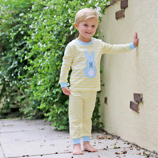 Blue Bunny Bum Yellow Pajamas | Classic Whimsy