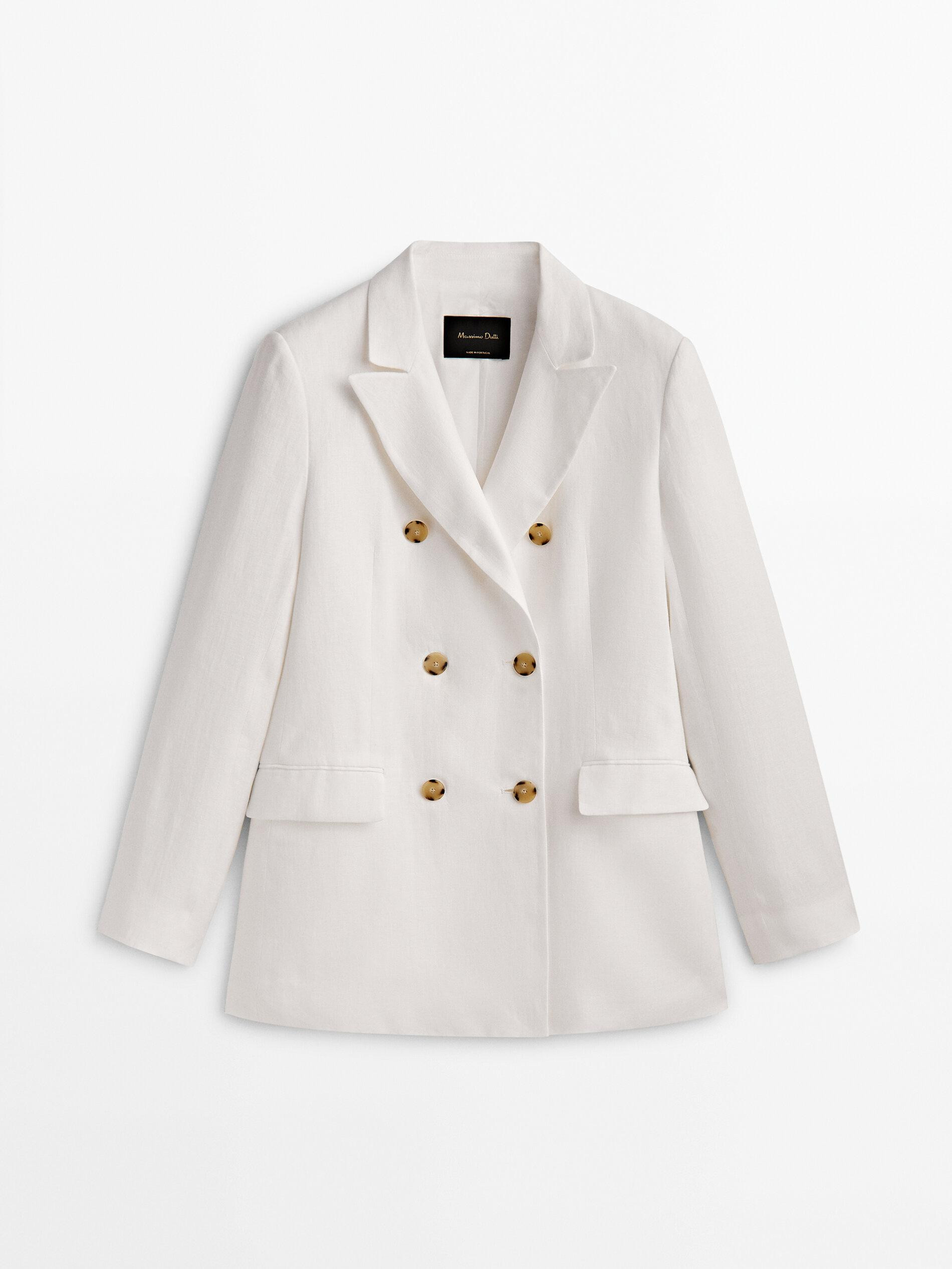 Double-breasted 100% linen suit blazer | Massimo Dutti US