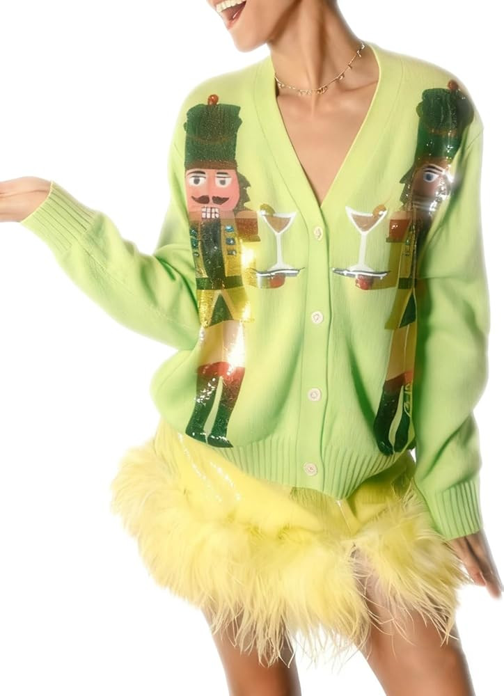 Women's Bow Tie Cardigan Sweaters Sequin Graphic Long Sleeve Open Front Knitted Cardigans Cute Pa... | Amazon (US)