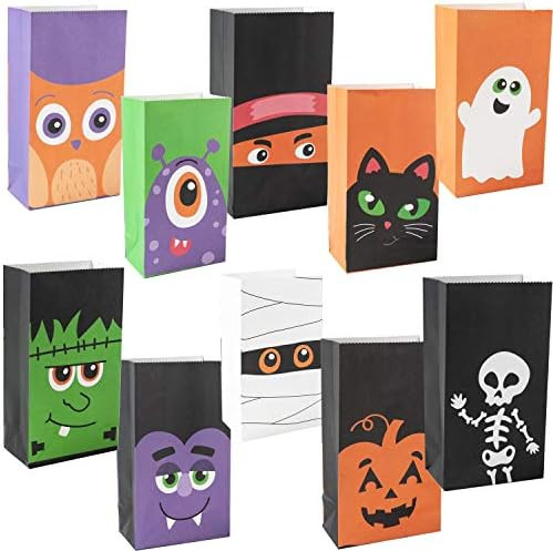 JOYIN 60 PCs Halloween Characters Paper Treat Bags, Trick or Treat Goodie Bags, Candy Bags with Stic | Amazon (US)