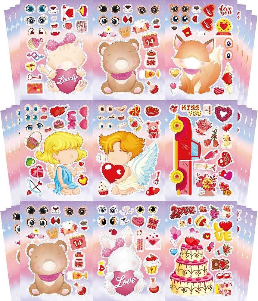 Aowplc Valentines Stickers 32 Sheets Make Your Own Valentines Day Stickers for Kids Party Crafts ... | Amazon (US)