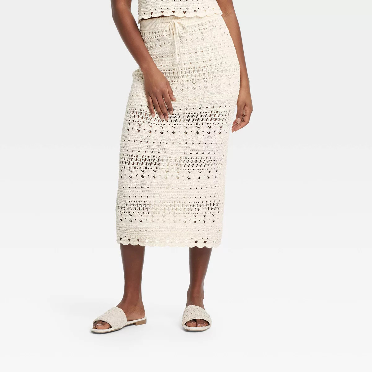 Women's Openwork Midi Sweater Skirt - Universal Thread™ Cream XS | Target