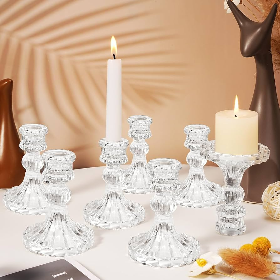 Maxcheck Set of 6 Clear Candlestick Holders Taper Glass Candle Holder Decorative Candle Stand for... | Amazon (US)