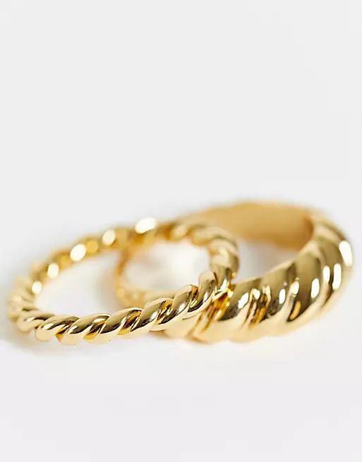 ASOS DESIGN pack of 2 14k gold plated twist design rings | ASOS (Global)