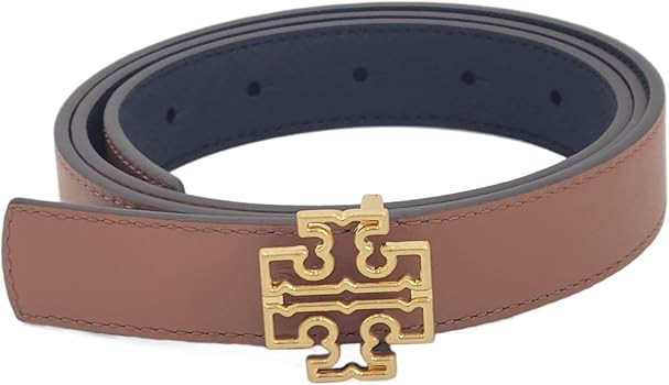 Tory Burch 141739 Britten Logo Black/Classic Tan With Gold Hardware Reversible 1 Inch Width Women... | Amazon (US)