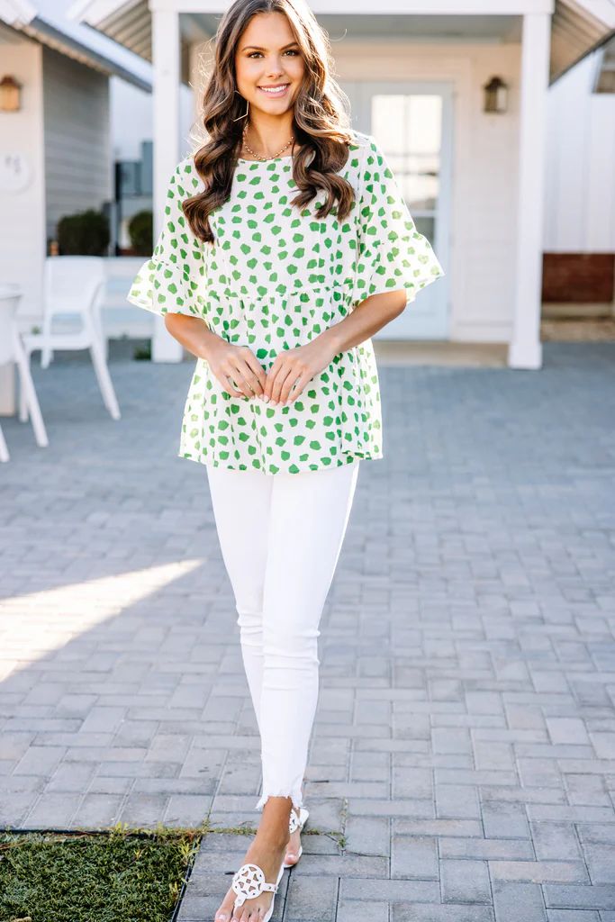 Lucky In Love Kelly Green Spotted Blouse | The Mint Julep Boutique